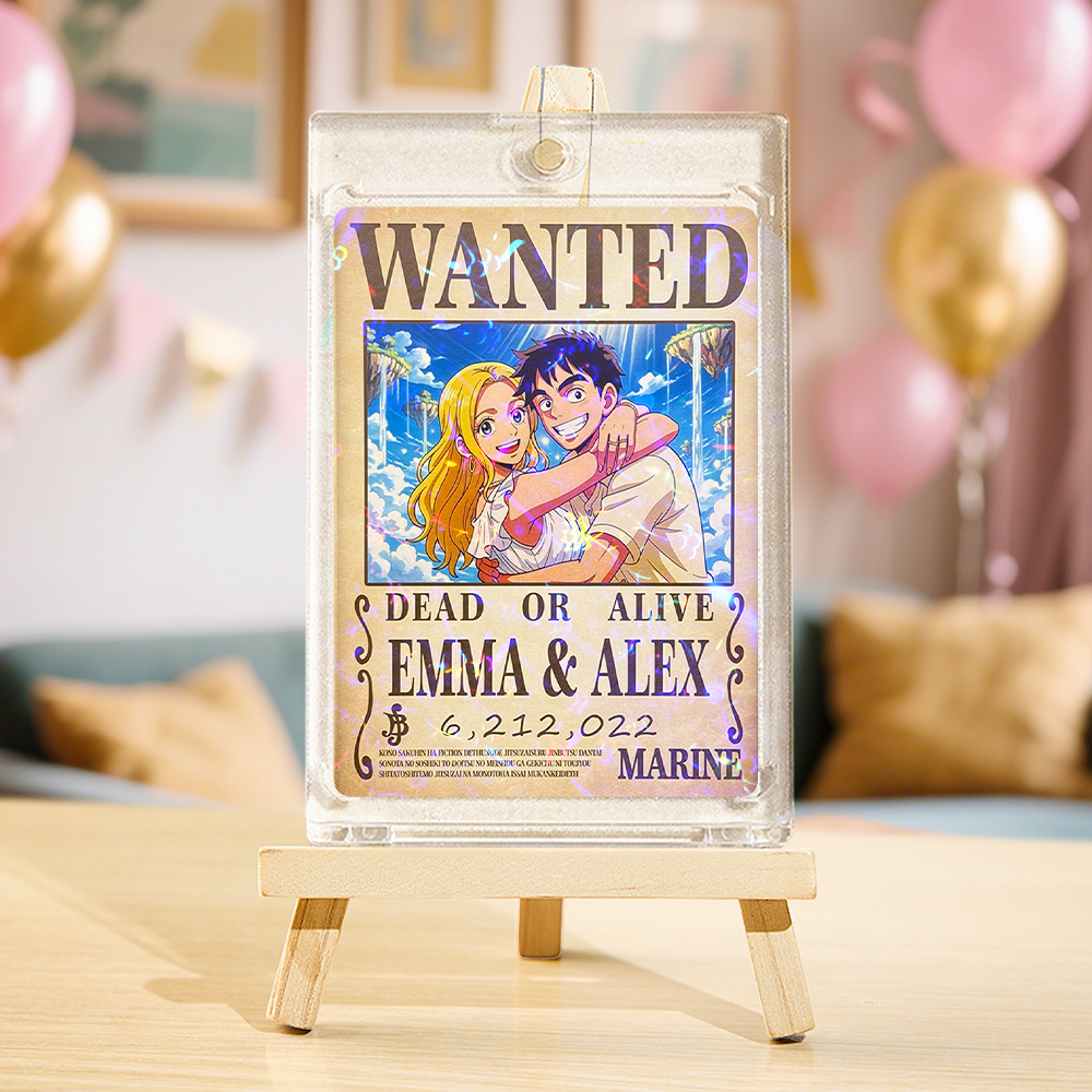 Custom Anime Bounty Couple Portrait Game Card, Personalized WANTED Bounty Card with Holographic Foil, Unique Gift for Couples & Friends