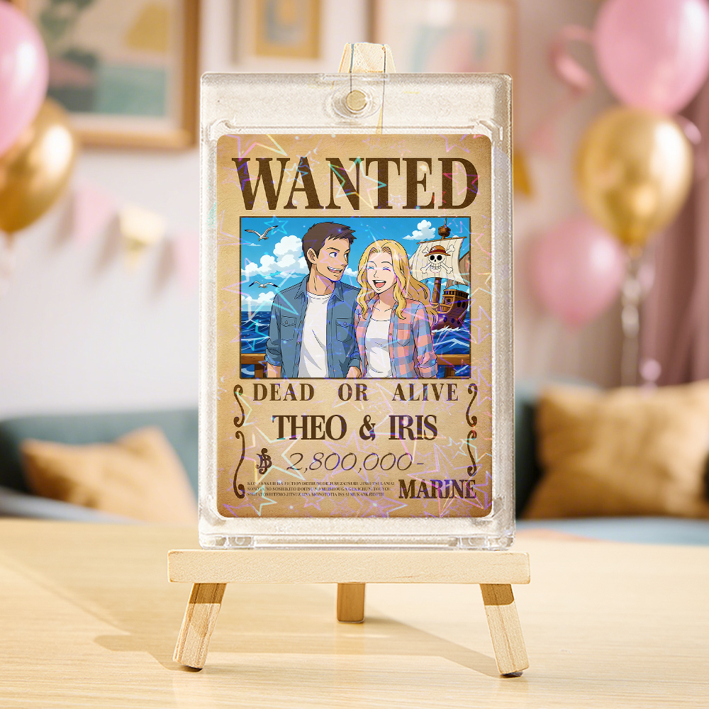 Custom Anime Bounty Couple Portrait Game Card, Personalized WANTED Bounty Card with Holographic Foil, Unique Gift for Couples & Friends