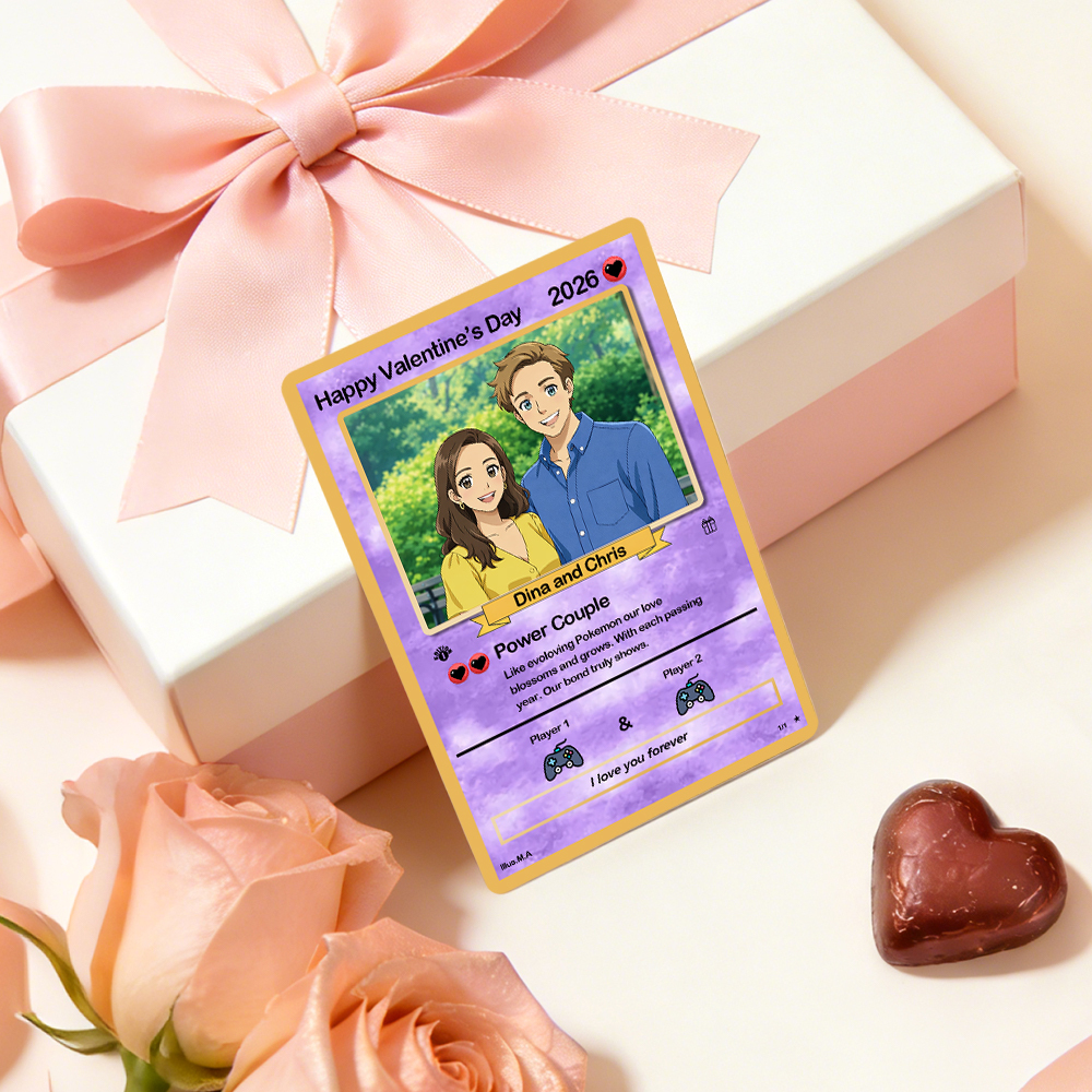 Personalized Valentine’s Day Power Couple Card, Custom Anniversary Card Couple Photo Anime Style, Best Valentine's Day Gift for Lover - MyPhotoBoxerUk