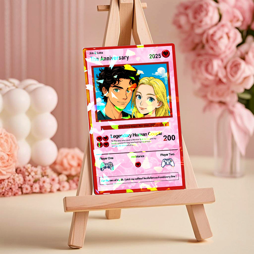 Personalized Valentine’s Day Power Couple Card, Custom Anniversary Card Couple Photo Anime Style, Best Valentine's Day Gift for Lover - MyPhotoBoxerUk