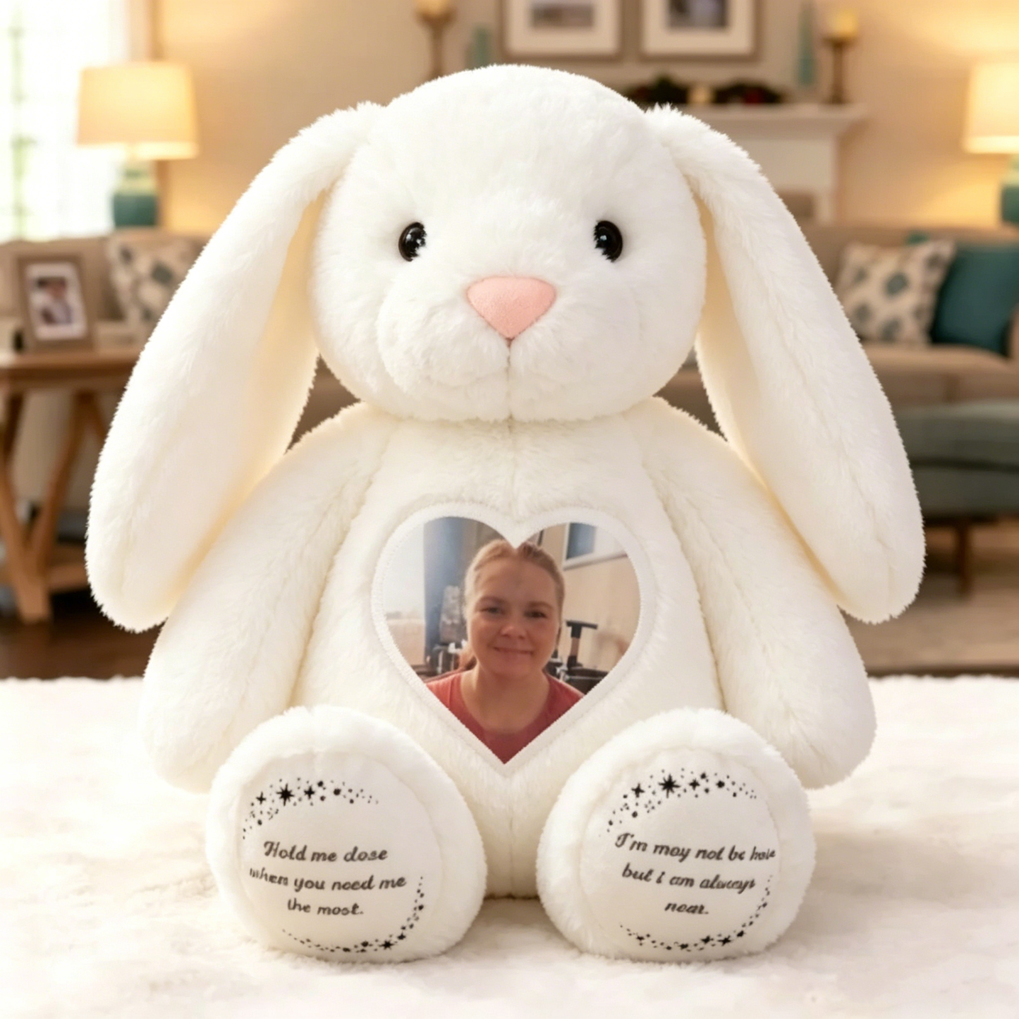 Custom Heart Photo Bunny Plush – Personalized Text Bunny Toys Anniversary Gift for Couples - MyPhotoBoxerUk