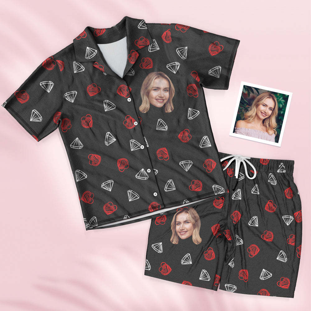 Custom Face Short Sleeved Pajamas Personalised Women's Sleepwear Diamond Gifts For Her