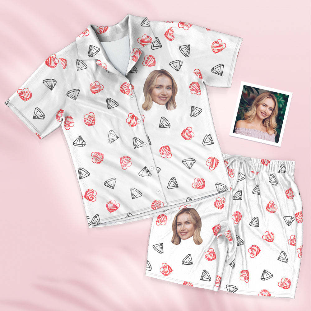 Custom Face Short Sleeved Pajamas Personalised Women's Sleepwear Diamond Gifts For Her