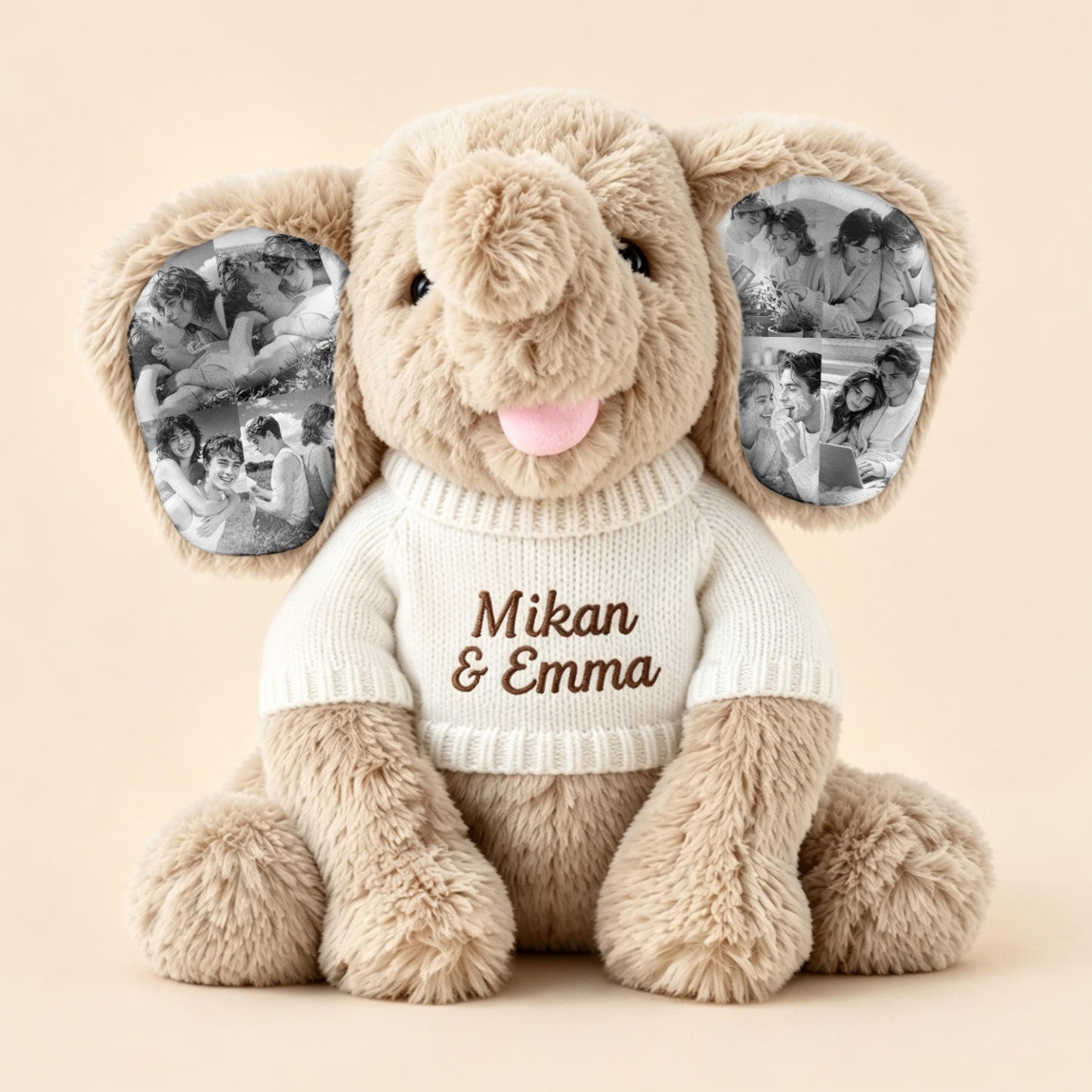 Custom Photo Elephant Plush – Personalized Ear Picture Elephant Gift for Couples Anniversary Gifts - MyPhotoBoxerUk