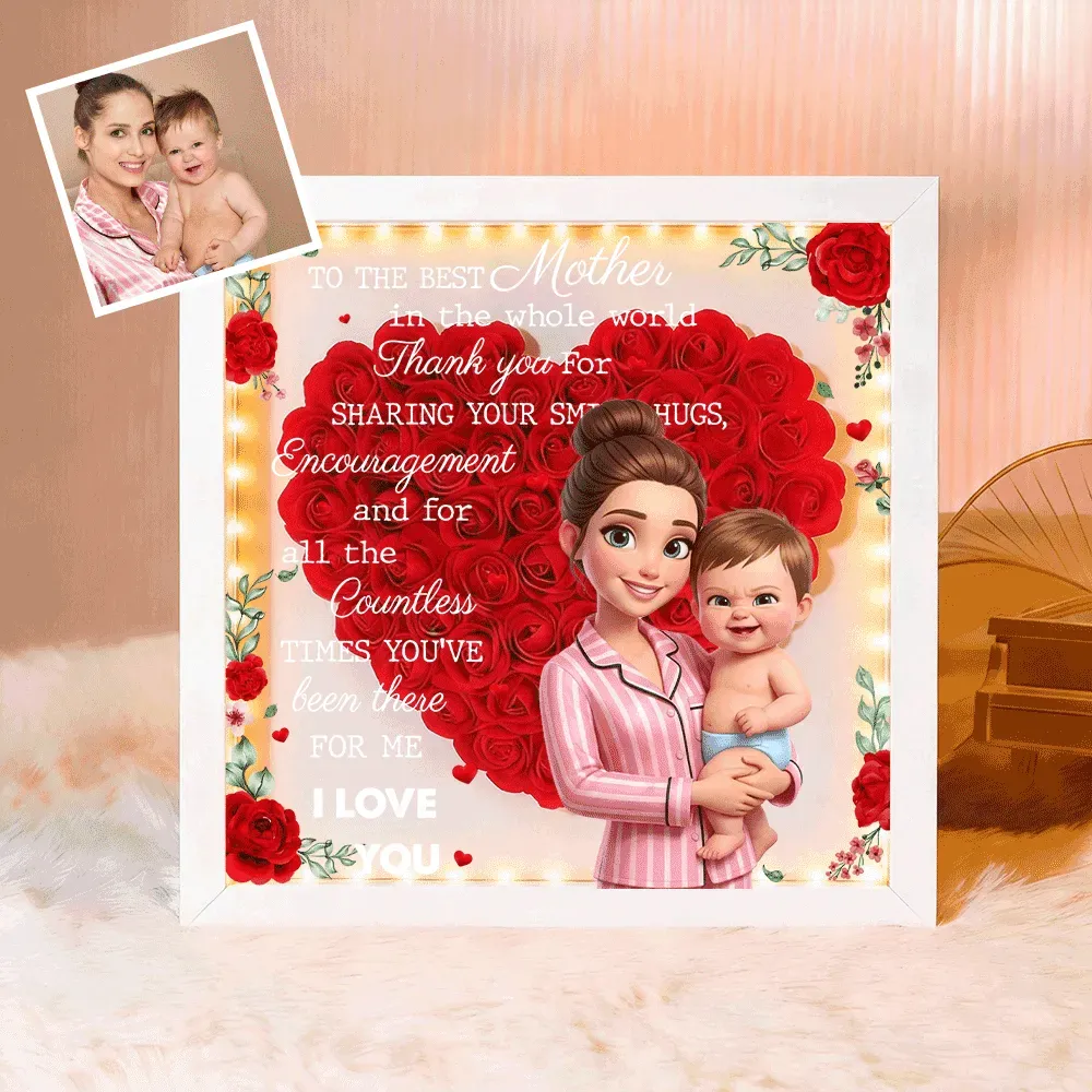 Personalized Flower Shadow Box with Light, Custom Photo & Name Gift For Mom, Gift For Mother's Day