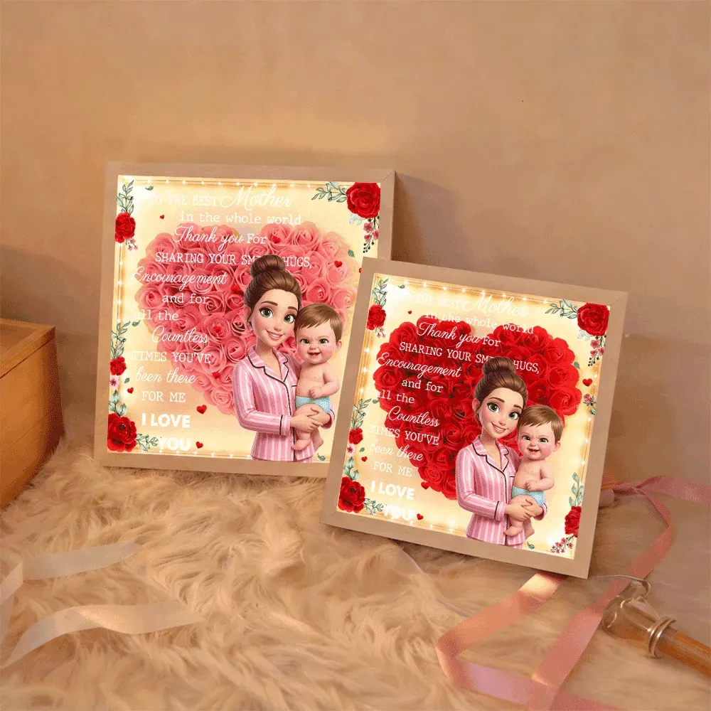 Personalized Flower Shadow Box with Light, Custom Photo & Name Gift For Mom, Gift For Mother's Day