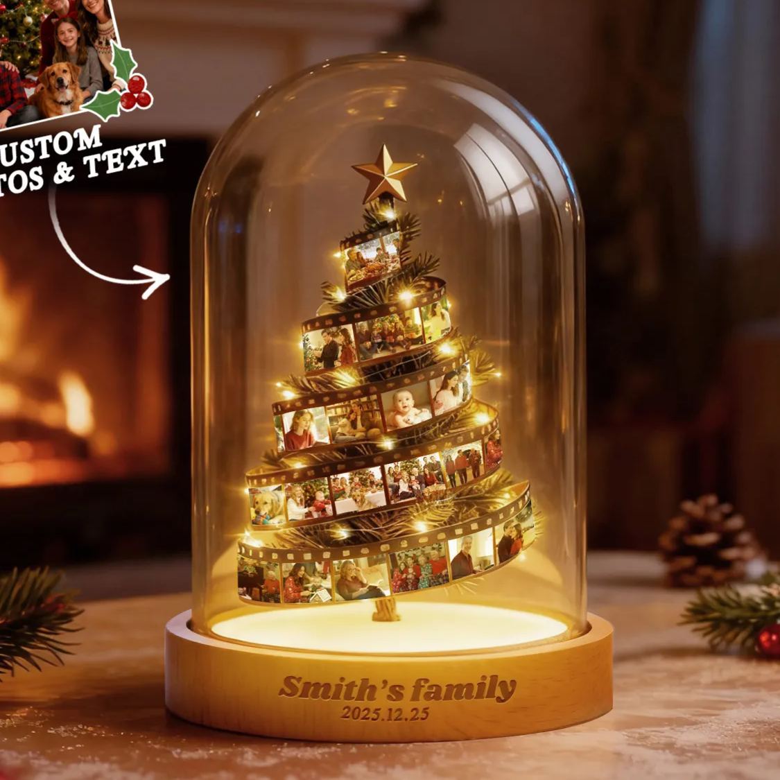 Custom Photo Film Christmas Tree Night Light Personalized Family Keepsake with Engraved Base Christmas Gift