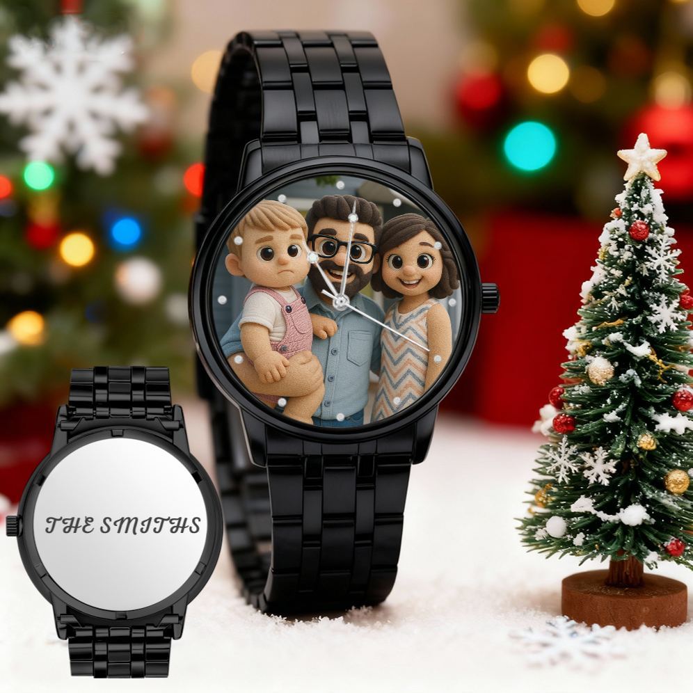 Custom Pixar-Style Plush Portrait Watch|Personalized Cartoon Photo Watch|Unique Gift for Family, Couple, Friend - MyPhotoBoxerUk