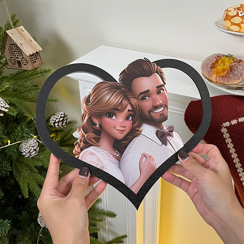Personalized cartoon style photo heart-shaped frame - MyPhotoBoxerUk