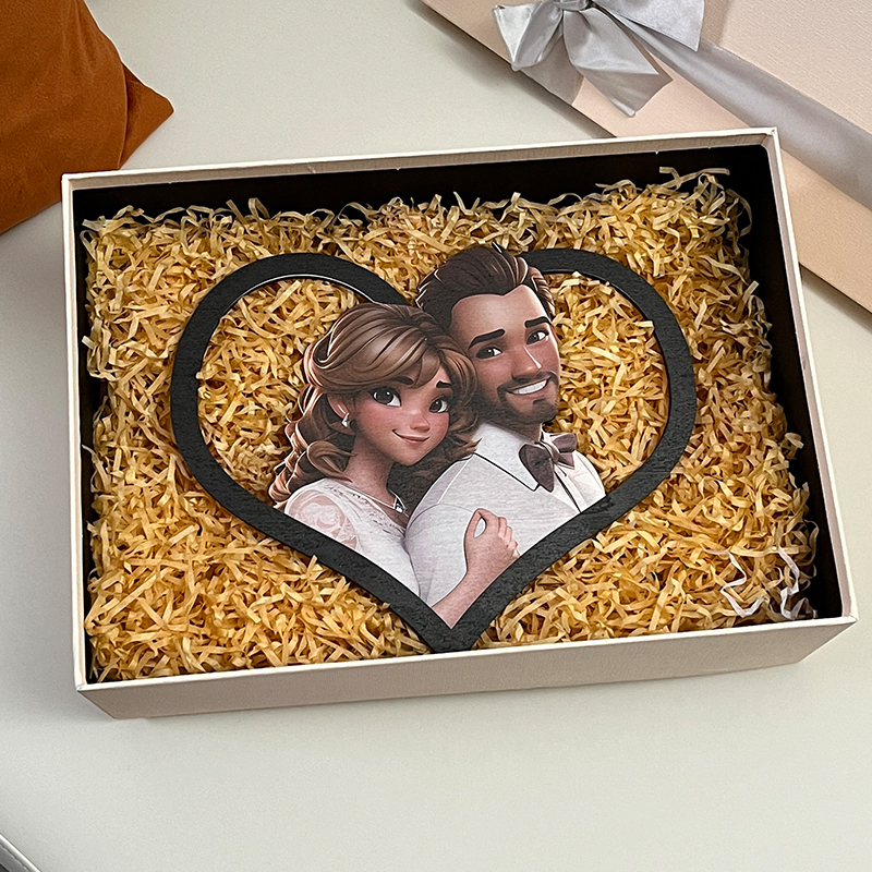 Personalized cartoon style photo heart-shaped frame - MyPhotoBoxerUk