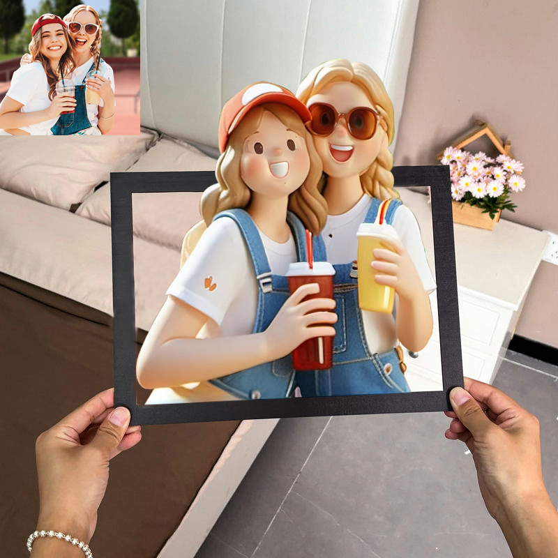Personalized Cartoon Toy Style Photo Wood Frame - MyPhotoBoxerUk