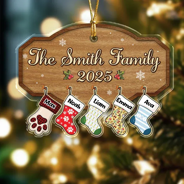 Personalized Family Christmas Ornament 2025 Custom Name Stocking Design, Wooden Family Name Plaque, Holiday Keepsake Gift - MyPhotoBoxerUk