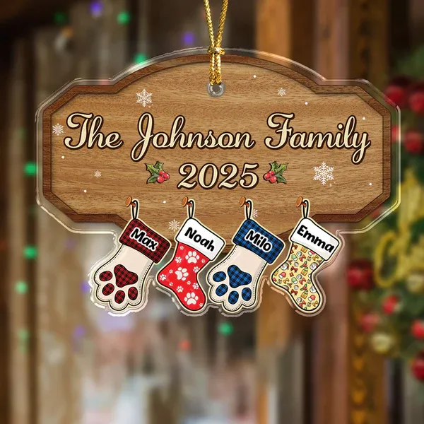 Personalized Family Christmas Ornament 2025 Custom Name Stocking Design, Wooden Family Name Plaque, Holiday Keepsake Gift - MyPhotoBoxerUk