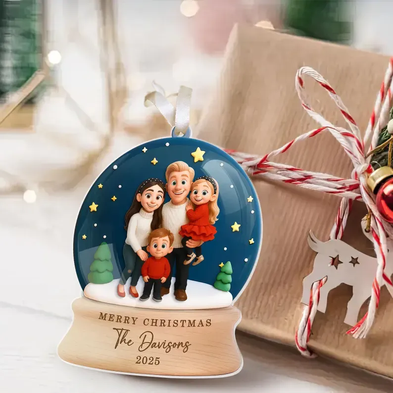 Custom Cartoon Family Photo Christmas Ornament, Best Christmas GIft for Family, Lover, Husband, WIfe