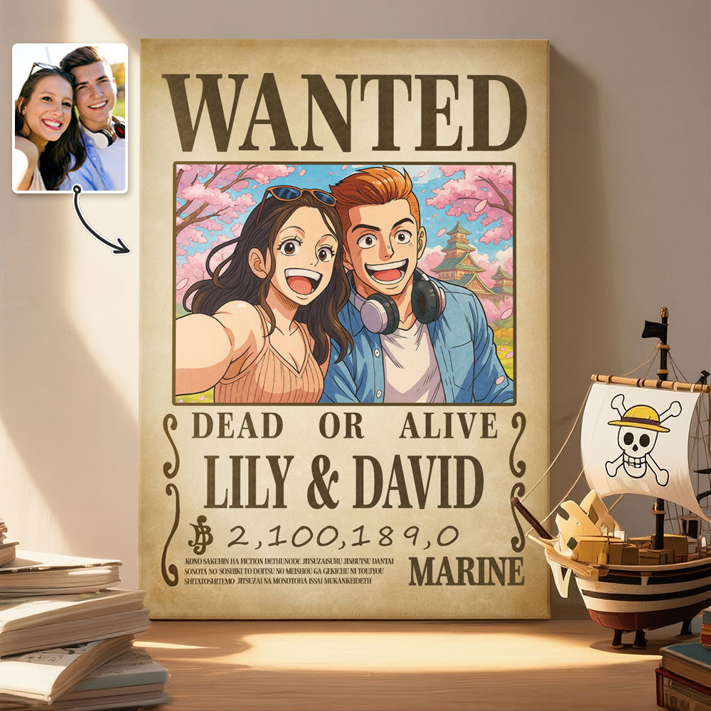 Custom Anime Bounty Couple Portrait Personalized Anime Style Wanted Poster Portrait Unique Captains' Couple Portrait - MyPhotoBoxerUk
