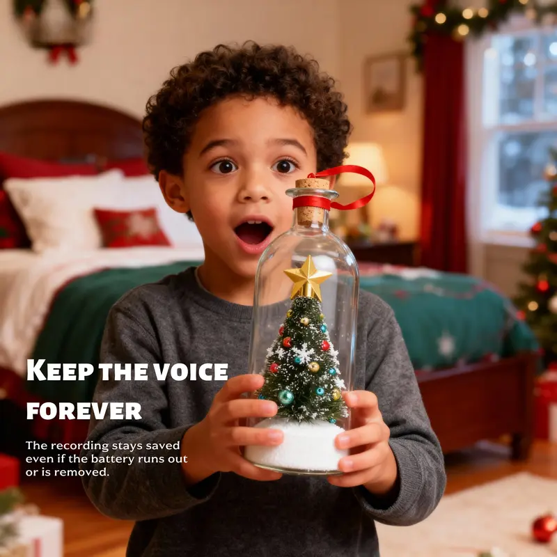 Forever Voice Recordable Christmas Tree Bottle – Personalized Message Ornament That Saves Voices Forever – Heartfelt Christmas Gift for Mom, Kids, Friends & Loved Ones