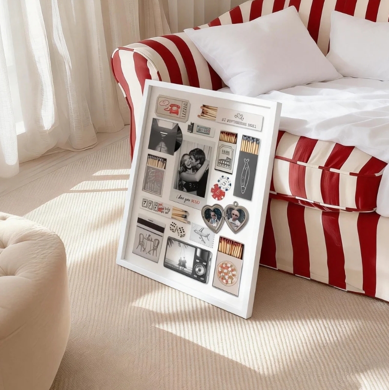 Custom Photo Matchbox Wooden Frame with Your Text Matchbook Poster Print Wall Art Anniversary Gift - MyPhotoBoxerUk