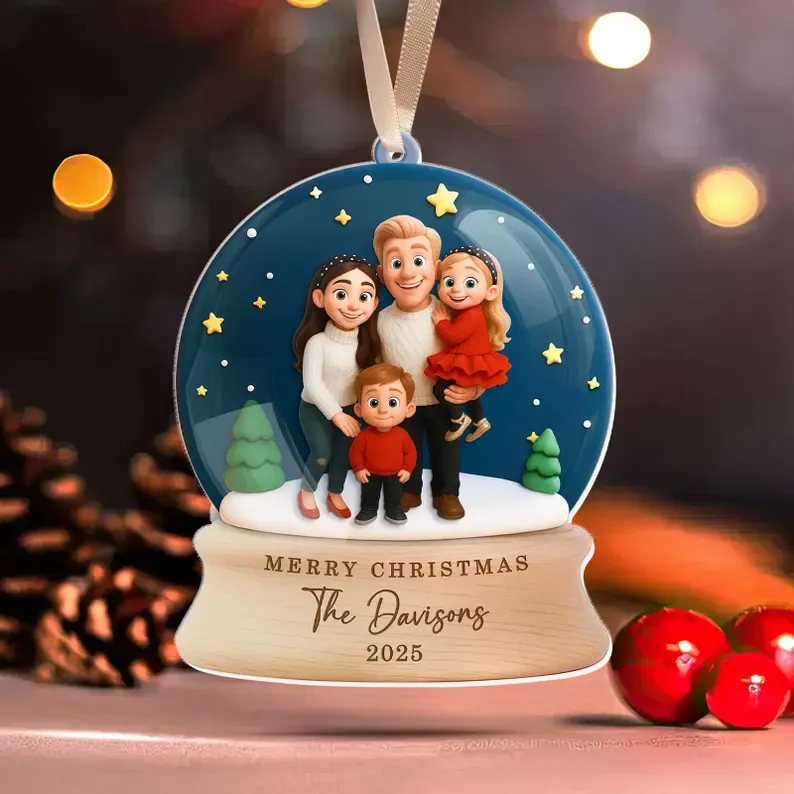 Custom Cartoon Family Photo Christmas Ornament, Best Christmas GIft for Family, Lover, Husband, WIfe