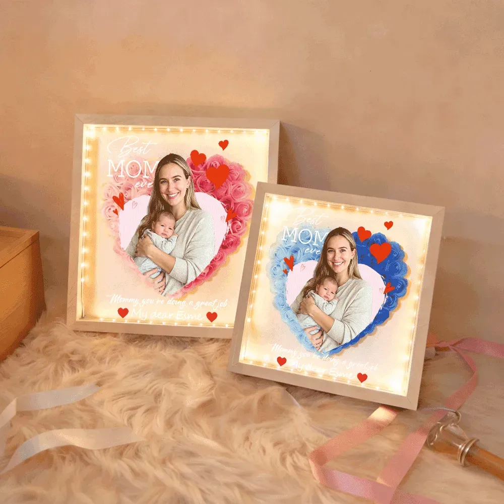 Personalized Flower Shadow Box with Light, Custom Photo & Name Gift For Mom, Gift For Mother's Day