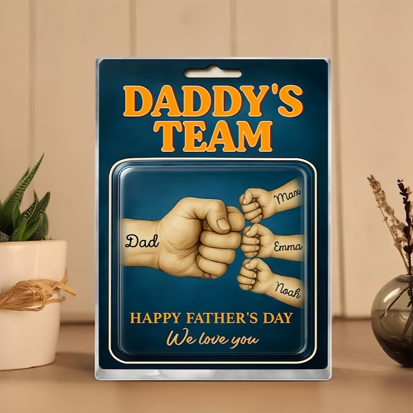 Cadeau Personnalisé Pour La Fête Des Pères, Plaque Acrylique Personnalisée « daddy Team Fist Bump », Cadeau Pour Mari, Cadeau D'anniversaire Pour Papa, Cadeaux Pour Nouveau Papa