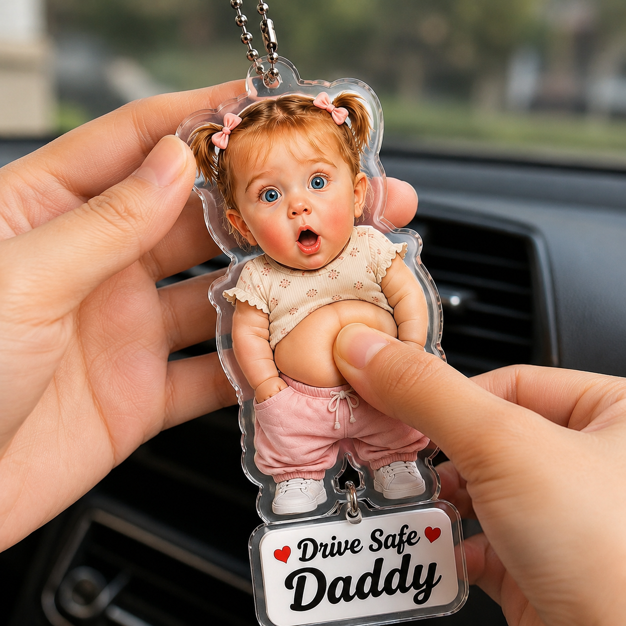 Ornement suspendu de voiture de style compression personnalisé à partir d’une photo, cadeau personnalisé Drive Safe Daddy pour la fête des pères