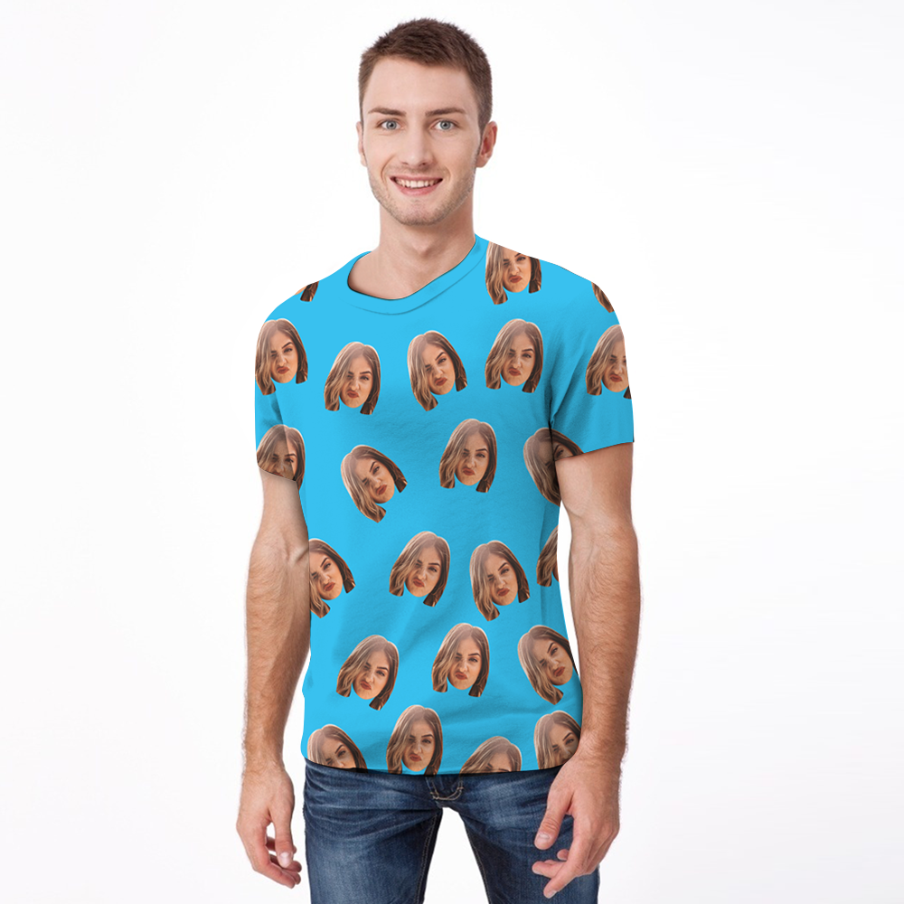 Saint-valentin Personnalisé Mon Visage Partout Imprimé T-shirt Personnalisé Visage Chemise Hommes T-shirt - MaPhotocaleconFr