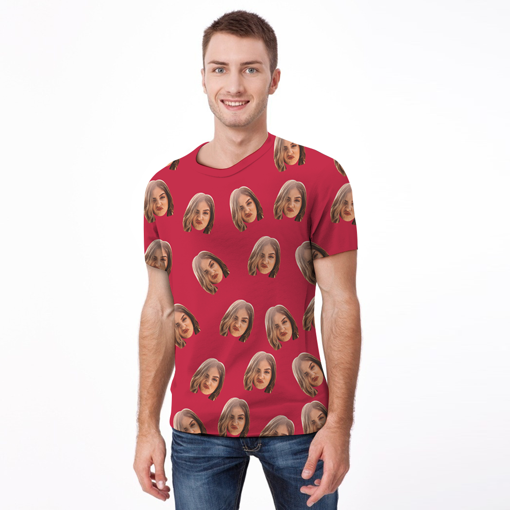 Saint-valentin Personnalisé Mon Visage Partout Imprimé T-shirt Personnalisé Visage Chemise Hommes T-shirt - MaPhotocaleconFr