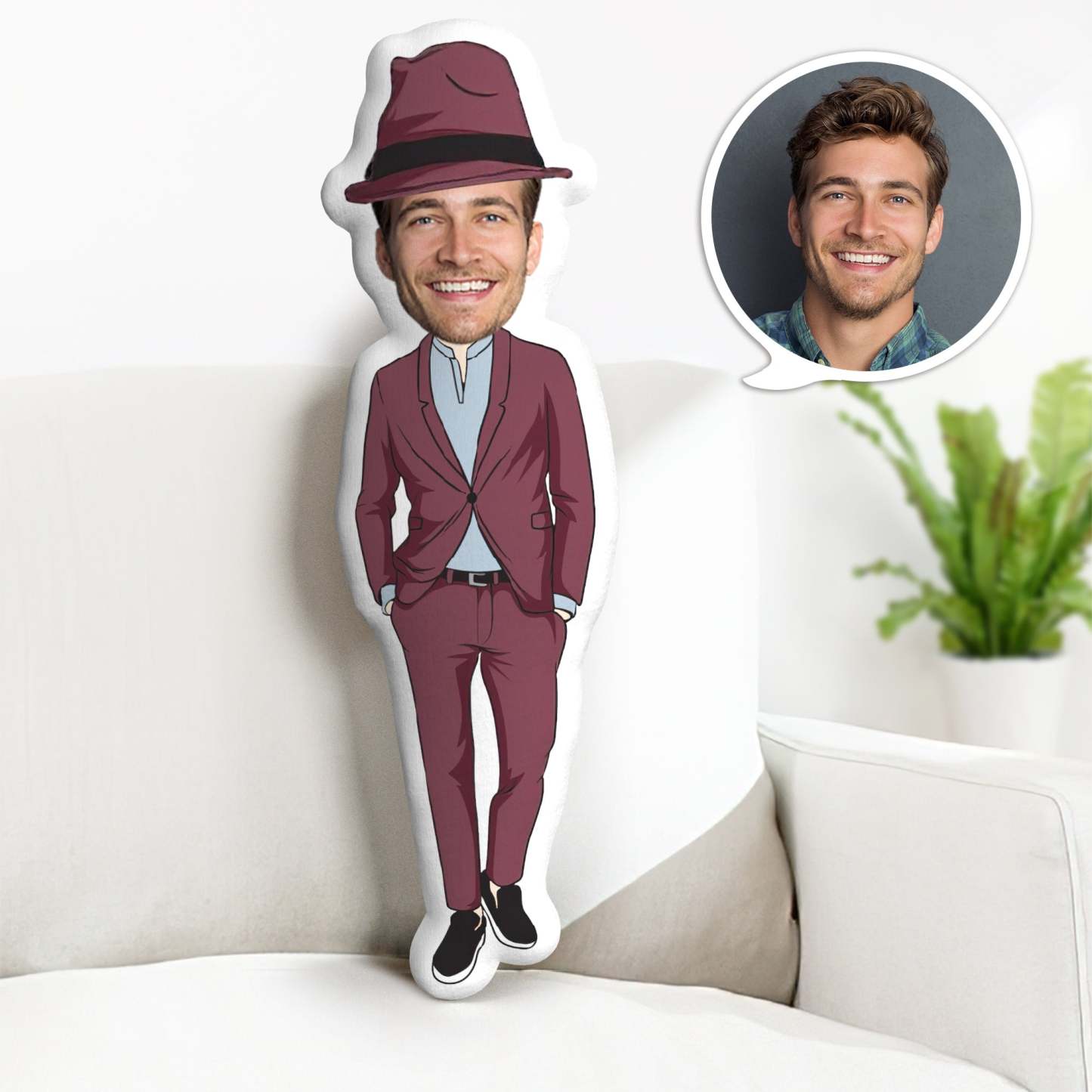 Coussin Décoratif Minime Personnalisé Pour La Fête Des Pères : Papa En Costume Rouge - Cadeau - MaPhotocaleconFr