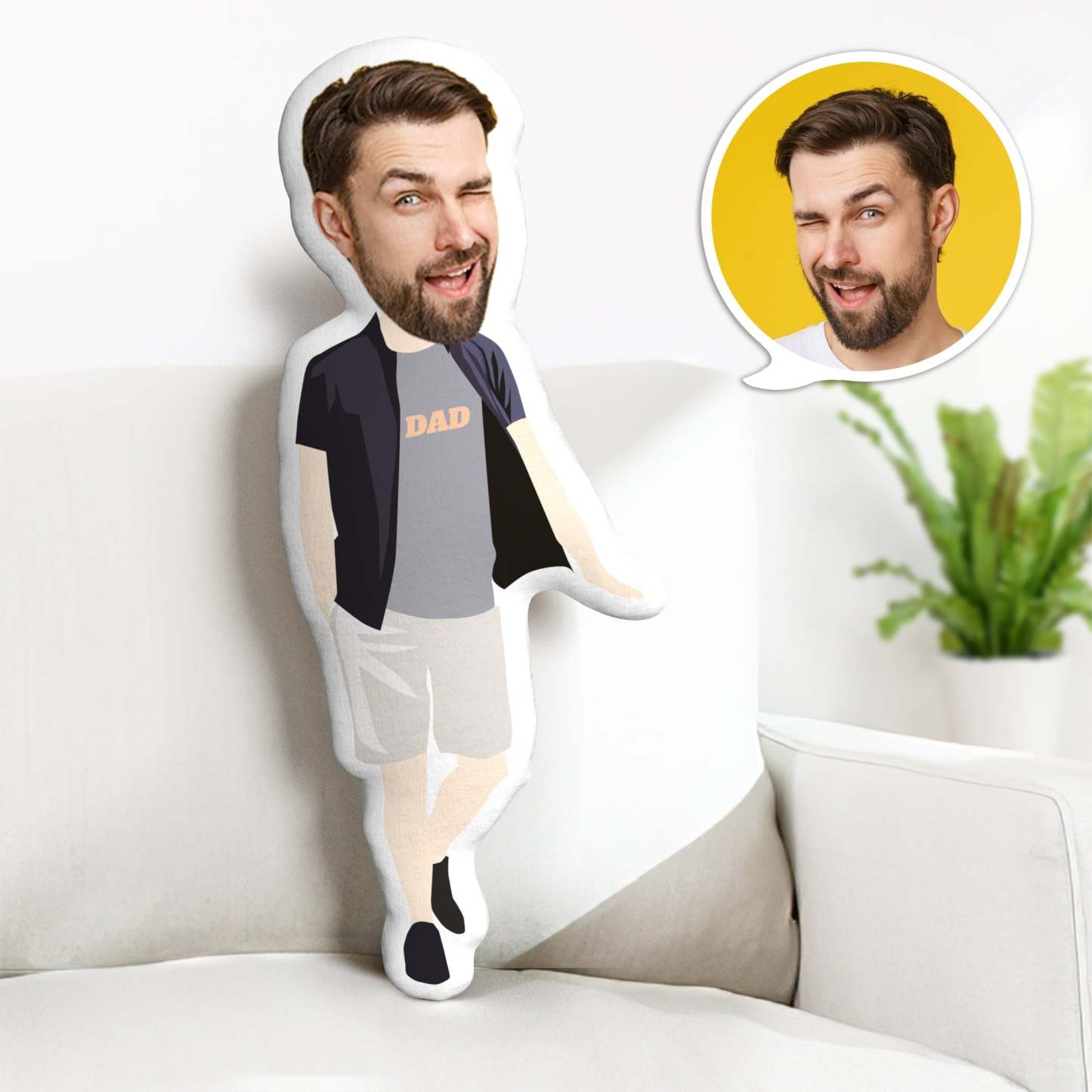 Coussin Décoratif Minime Personnalisé Avec Visage - Cadeau Idéal Pour La Fête Des Pères - MaPhotocaleconFr