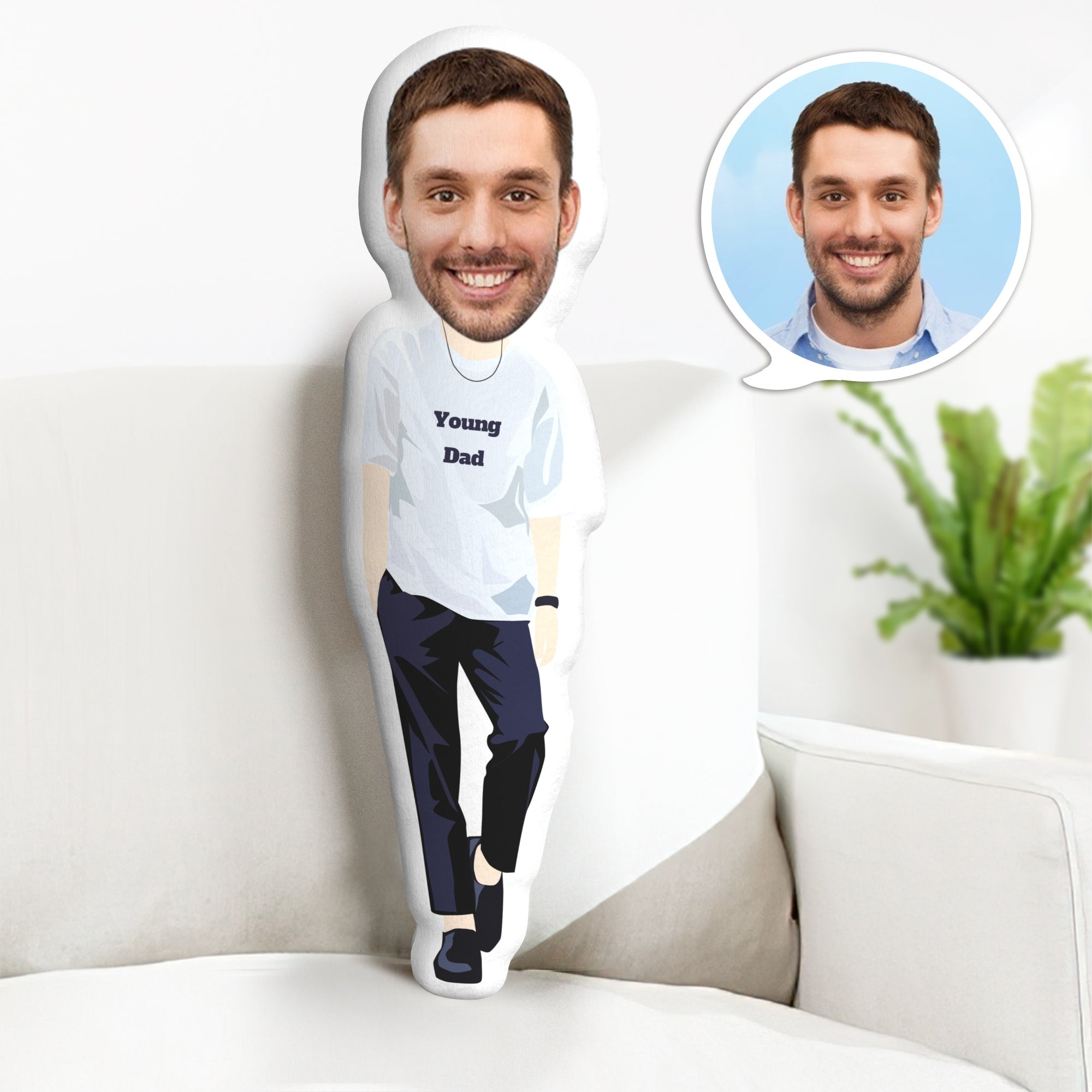 Cadeaux Personnalisés Pour La Fête Des Pères : Coussin Décoratif Minime Personnalisé Avec Visage, Cadeau Idéal Pour Un Jeune Papa - MaPhotocaleconFr