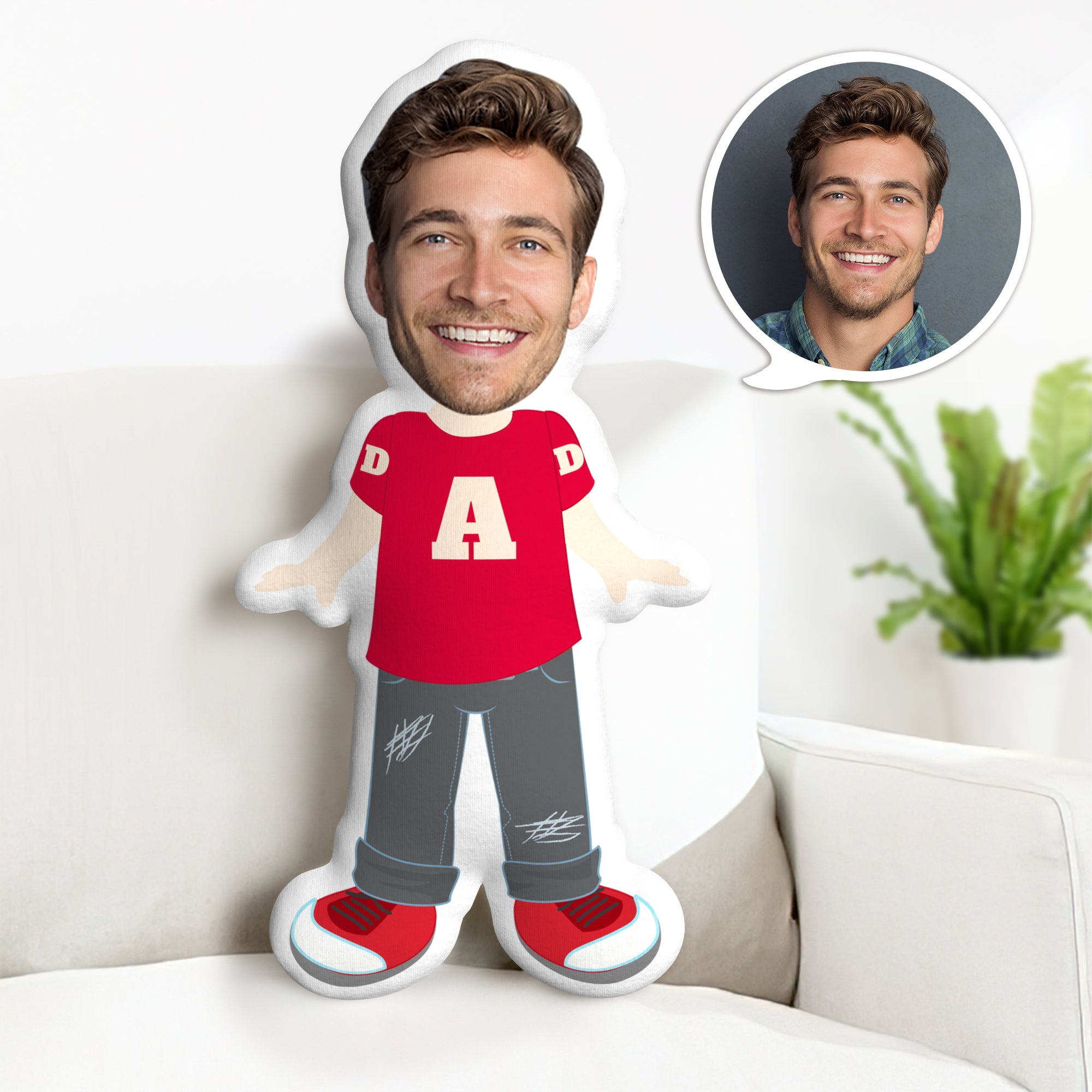 Coussin Cadeau Pour Papa, Coussin Visage Et Corps Personnalisé, Coussin Rouge, Cadeau Pour Papa - MaPhotocaleconFr