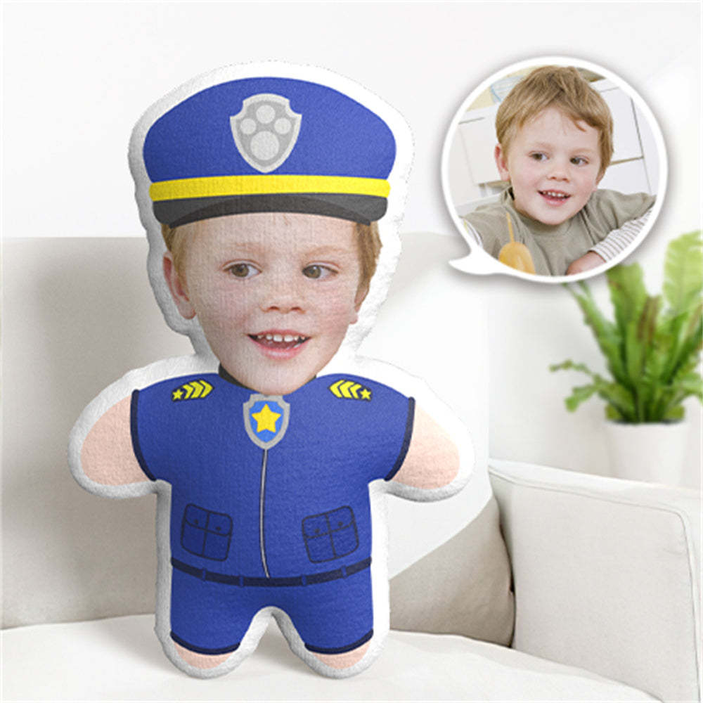 Coussin Décoratif Minime Pat' Patrouille Chase, Chien Policier, Avec Visage Personnalisé - MaPhotocaleconFr