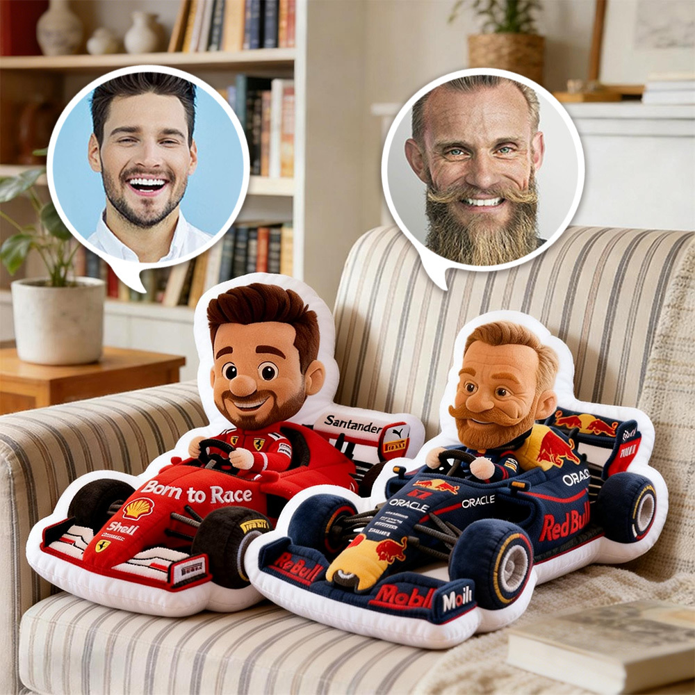 Coussin En Peluche Personnalisé Avec Photo Style Pixar, Voiture De Course