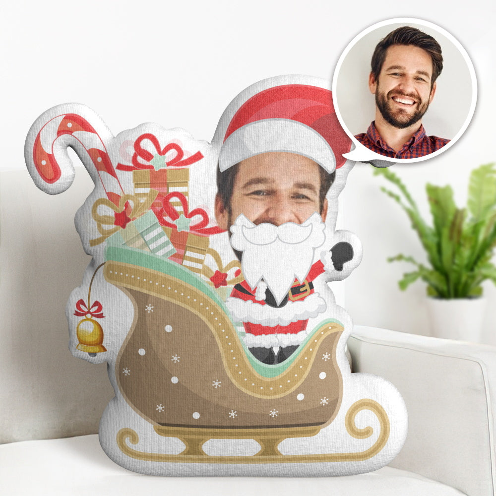 Coussin Visage Personnalisé Cadeau De Noël, Coussin Photo Personnalisé, Luge Père Noël, Poupée Minime De Noël - MaPhotocaleconFr