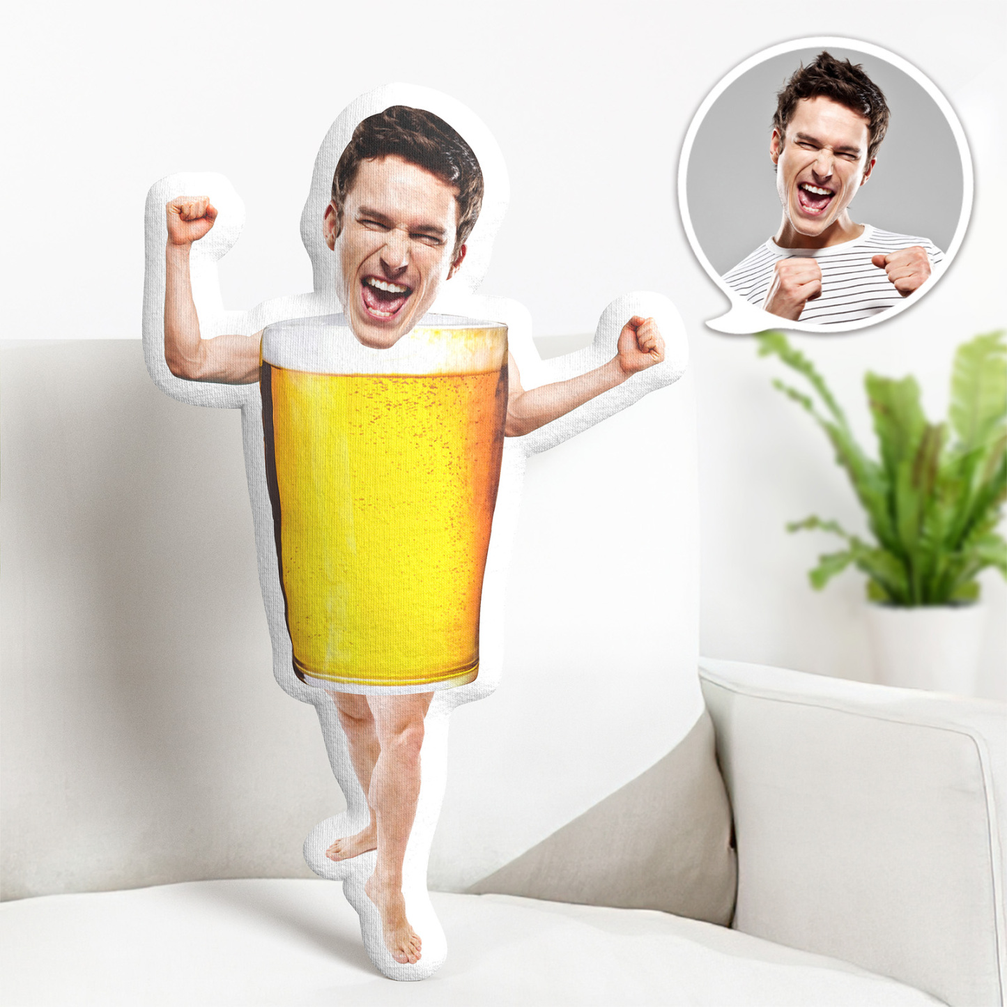 Coussin Photo Personnalisé, Coussin Visage De L'homme À La Bière, Coussin Photo Visage De Poupée, Poupée Personnalisée - MaPhotocaleconFr