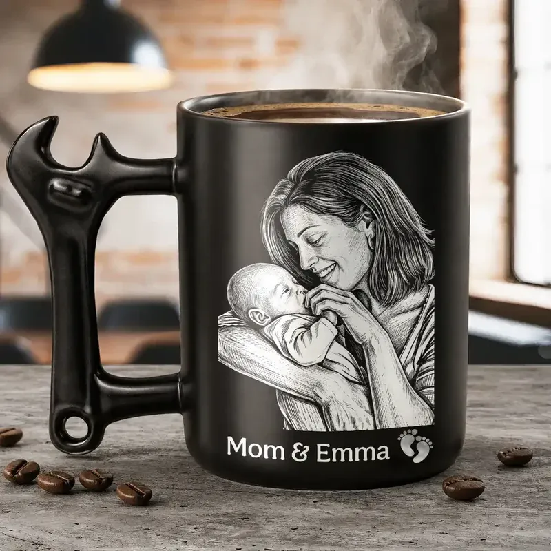 Photo Personnalisée Le Moment Où Vous êtes Devenu Mon Papa Croquis Au Crayon, Tasse à Poignée En Forme De Clé Personnalisée, Cadeau De Fête Des Pères Pour Papa