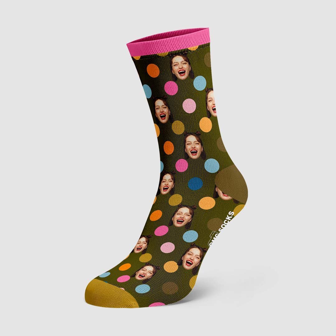 Chaussettes Personnalisées Visage Personnalisé Sur Des Chaussettes À Pois - MaPhotocaleconFr