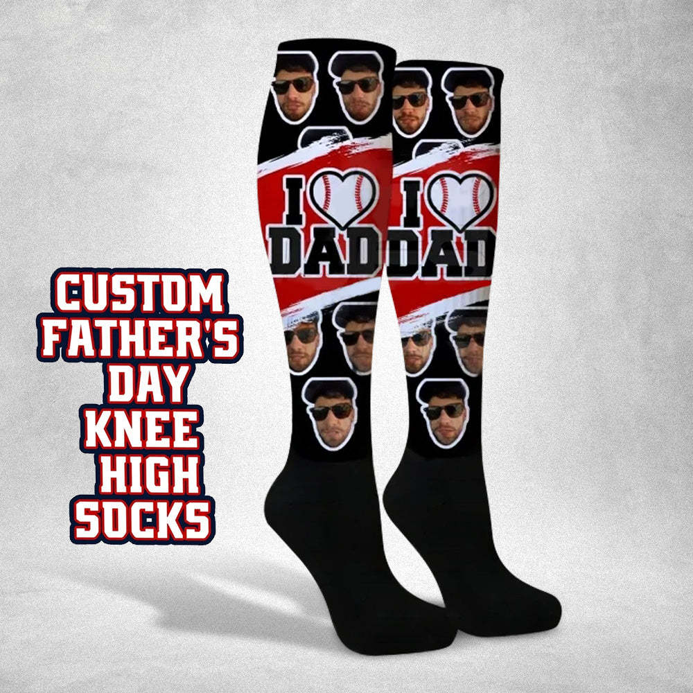 Chaussettes Hautes Personnalisées I Heart Dad, Compression Personnalisée, Tournoi De La Fête Des Pères, Équipe De Sport, Baseball, Softball, Football - MaPhotocaleconFr