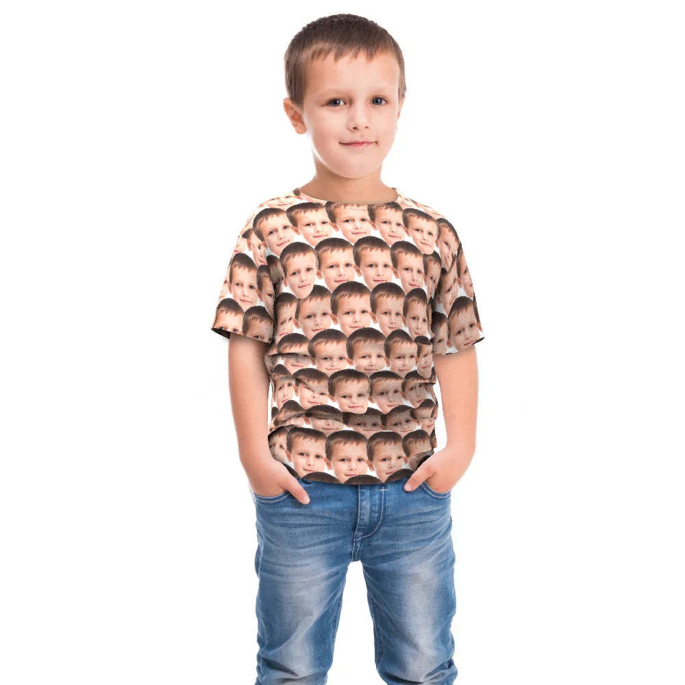 T-shirt Personnalisé My Face All Over Print Tee Mash Face T-shirt Enfant - MaPhotocaleconFr
