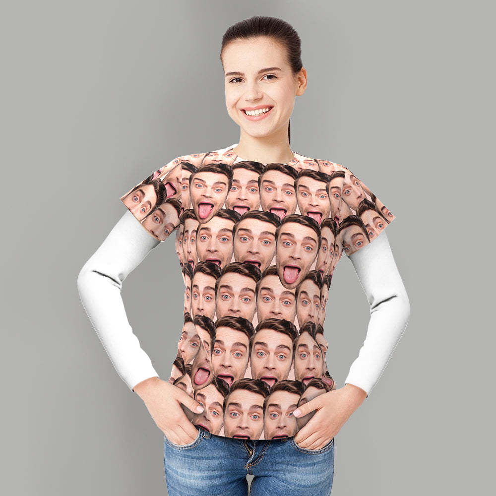 T-shirt Personnalisé Chemise Personnalisée My Face All Over Print Tee Mash Face T-shirt Femme - MaPhotocaleconFr
