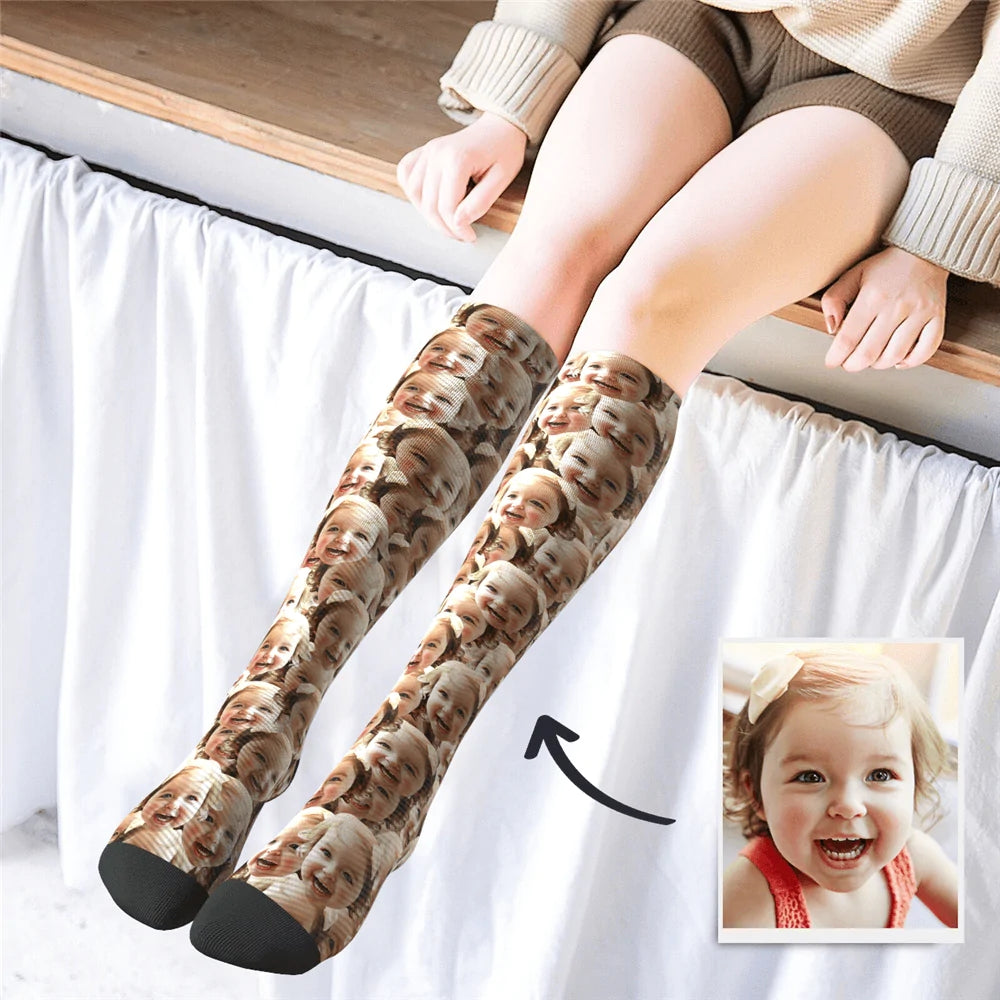 Chaussettes Personnalisées Face Mash Avec Image Imprimée Haute Au Genou - MaPhotocaleconFr