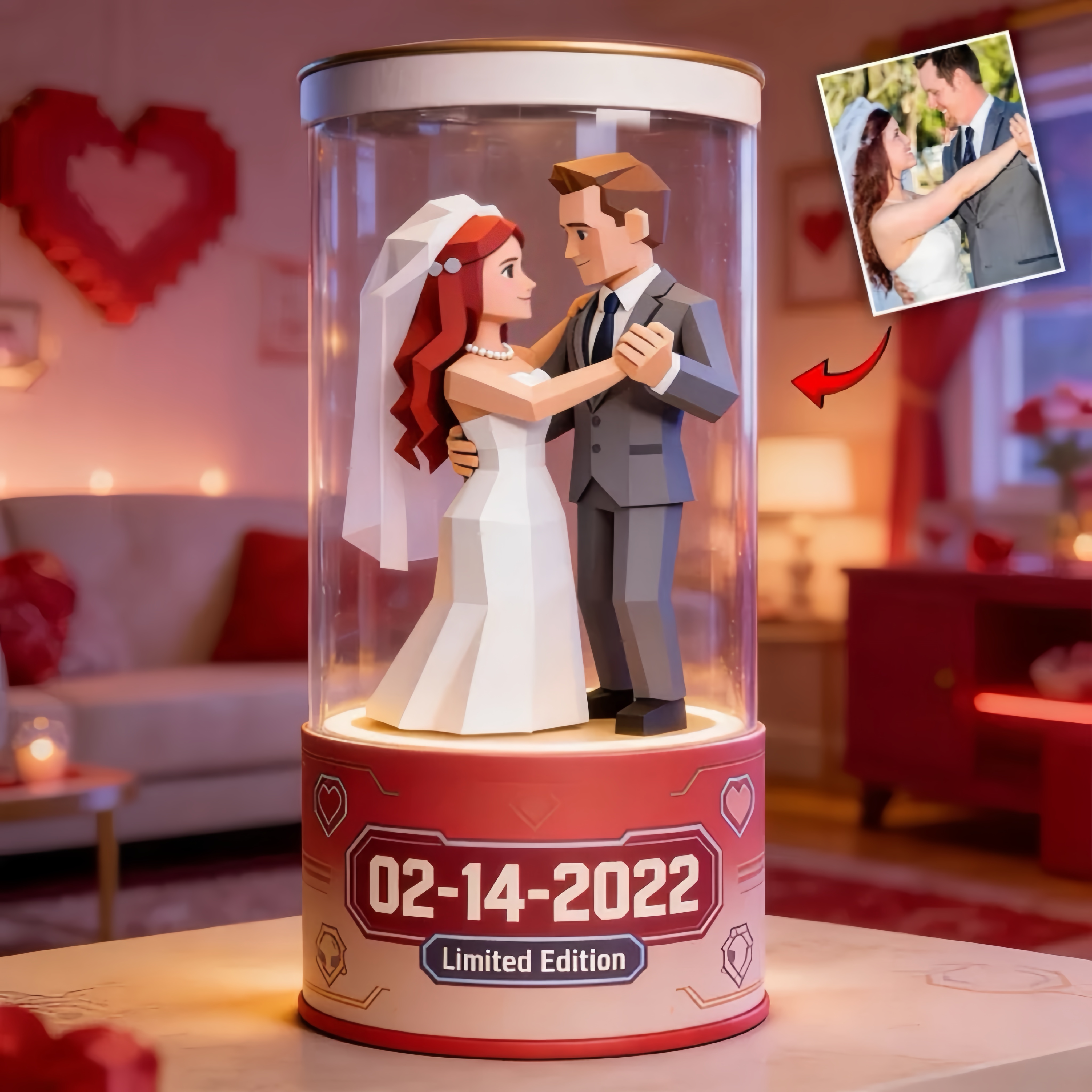 Capsule Spatiale Personnalisée Avec Photo De Couple De Dessin Animé – Ornement Décoratif Low-poly – Un Cadeau Spécial Pour Elle