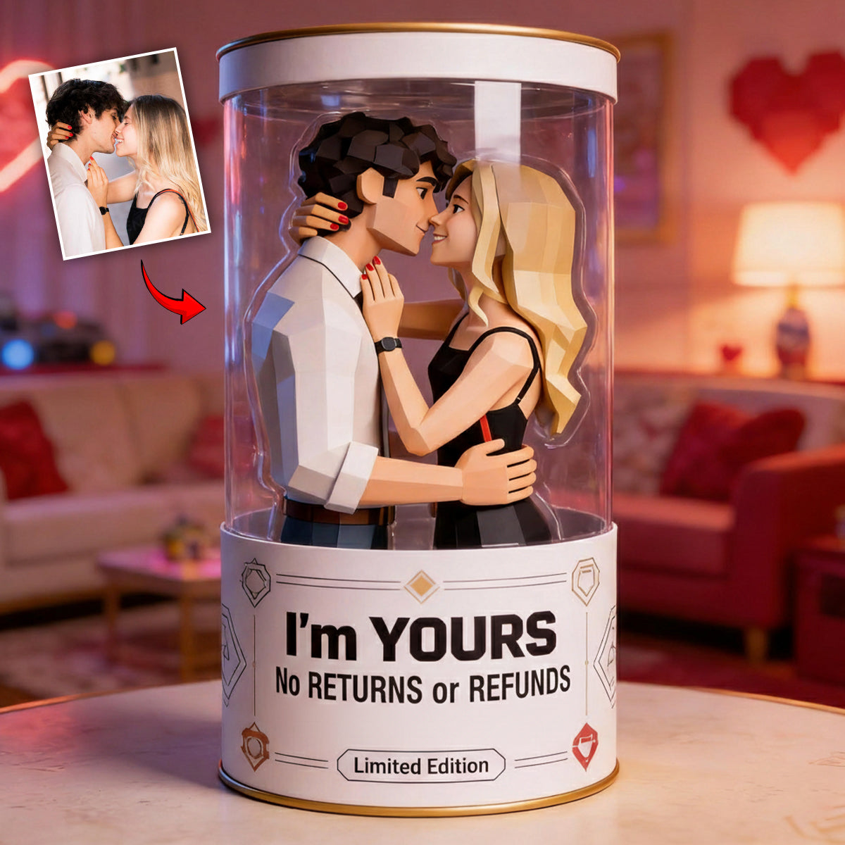 Capsule Spatiale Personnalisée Avec Photo De Couple De Dessin Animé – Ornement Décoratif Low-poly – Un Cadeau Spécial Pour Elle