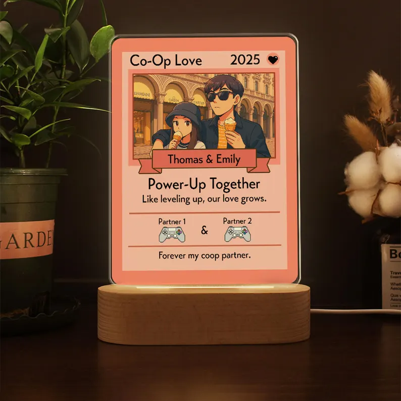 Veilleuse Personnalisée Avec Carte De Jeu Vidéo D'anime Et Socle En Bois, Cadeau Idéal Pour La Saint-valentin, Un Anniversaire, Un Mariage Ou Un Anniversaire De Gamer (pour Lui Ou Elle).