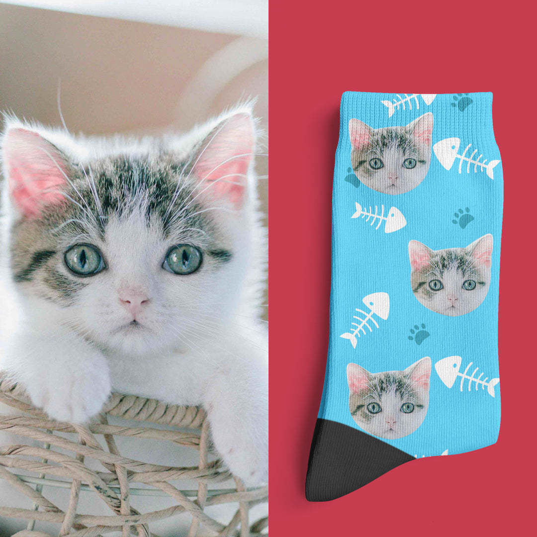 Chaussettes Photo, Chaussettes Personnalisées Avec Visage De Chat - MaPhotocaleconFr