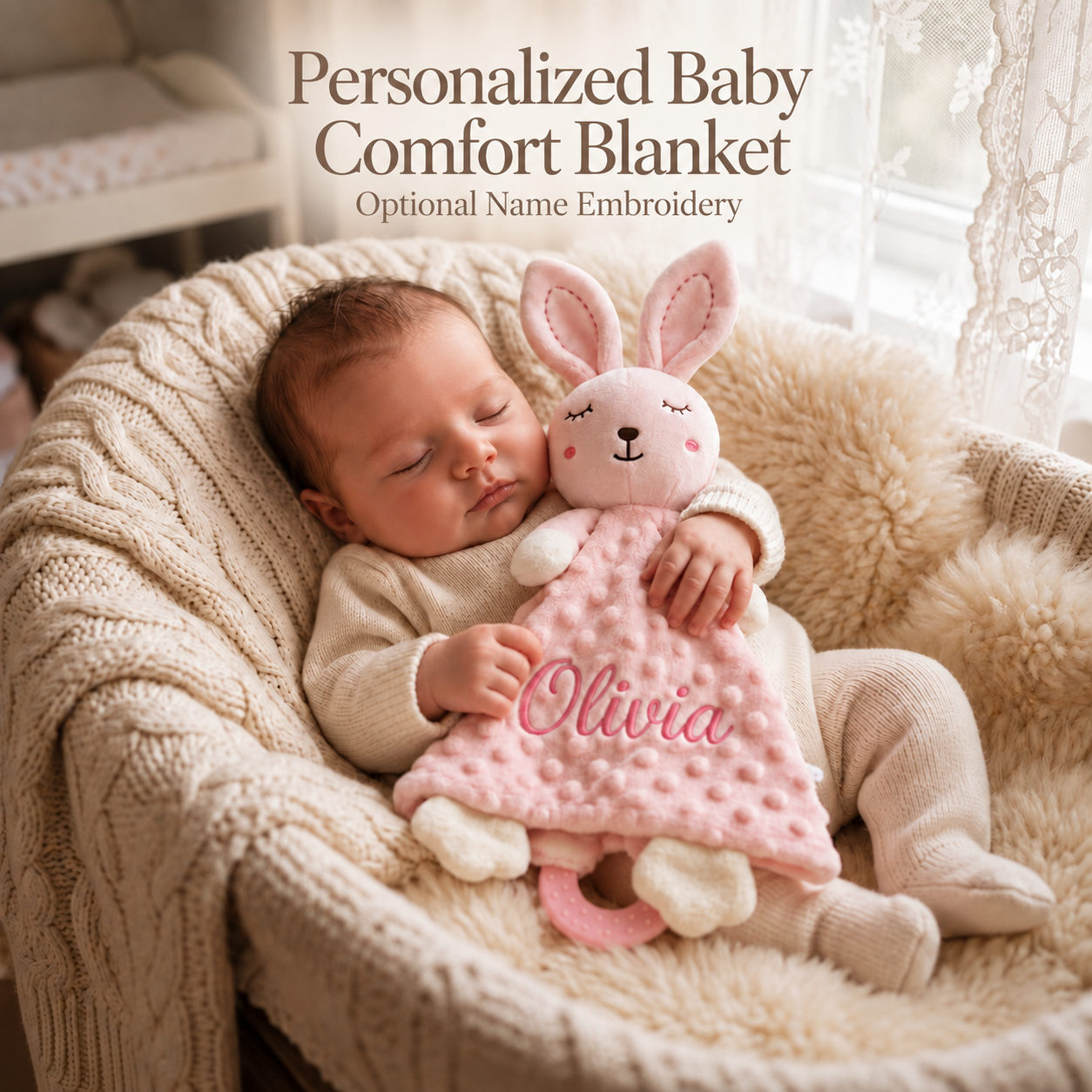 Couverture De Réconfort Pour Bébé En Forme D'animal Avec Anneau De Dentition En Silicone, Peluche Douce Et étiquettes à Ruban Sensoriel - MaPhotocaleconFr