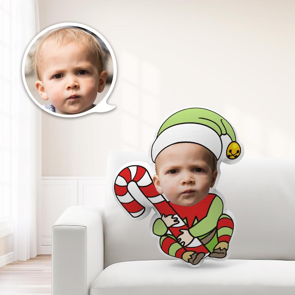 Coussin Décoratif Minime Personnalisé Avec Un Lutin De Noël Tenant Des Bonbons. Offrez À Votre Enfant Le Cadeau Le Plus Précieux. - MaPhotocaleconFr