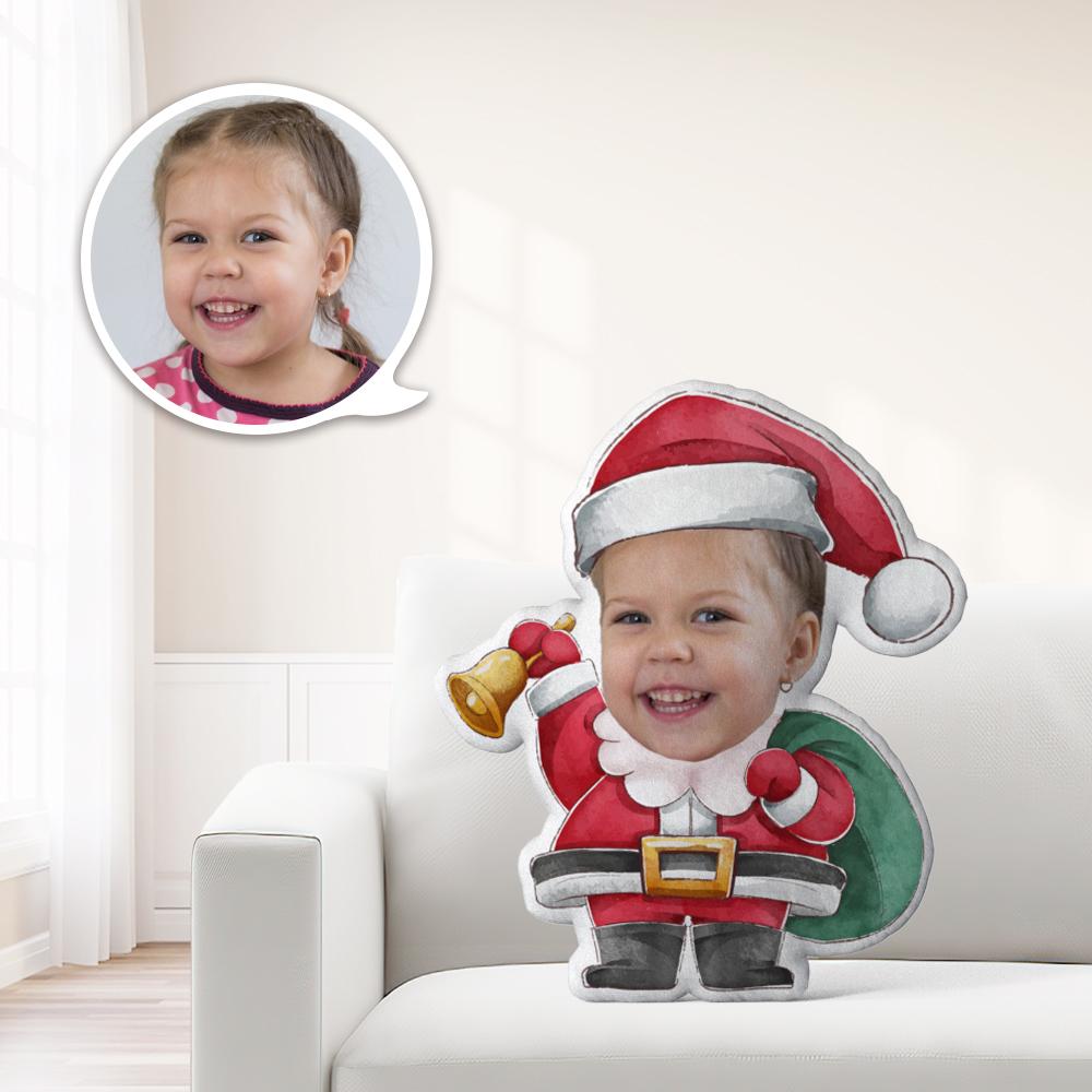 Coussin Décoratif Minime Personnalisé Avec Un Adorable Père Noël Tenant Une Clochette - Cadeau De Noël Unique - Offrez À Votre Enfant Le Cadeau Le Plus Précieux. - MaPhotocaleconFr