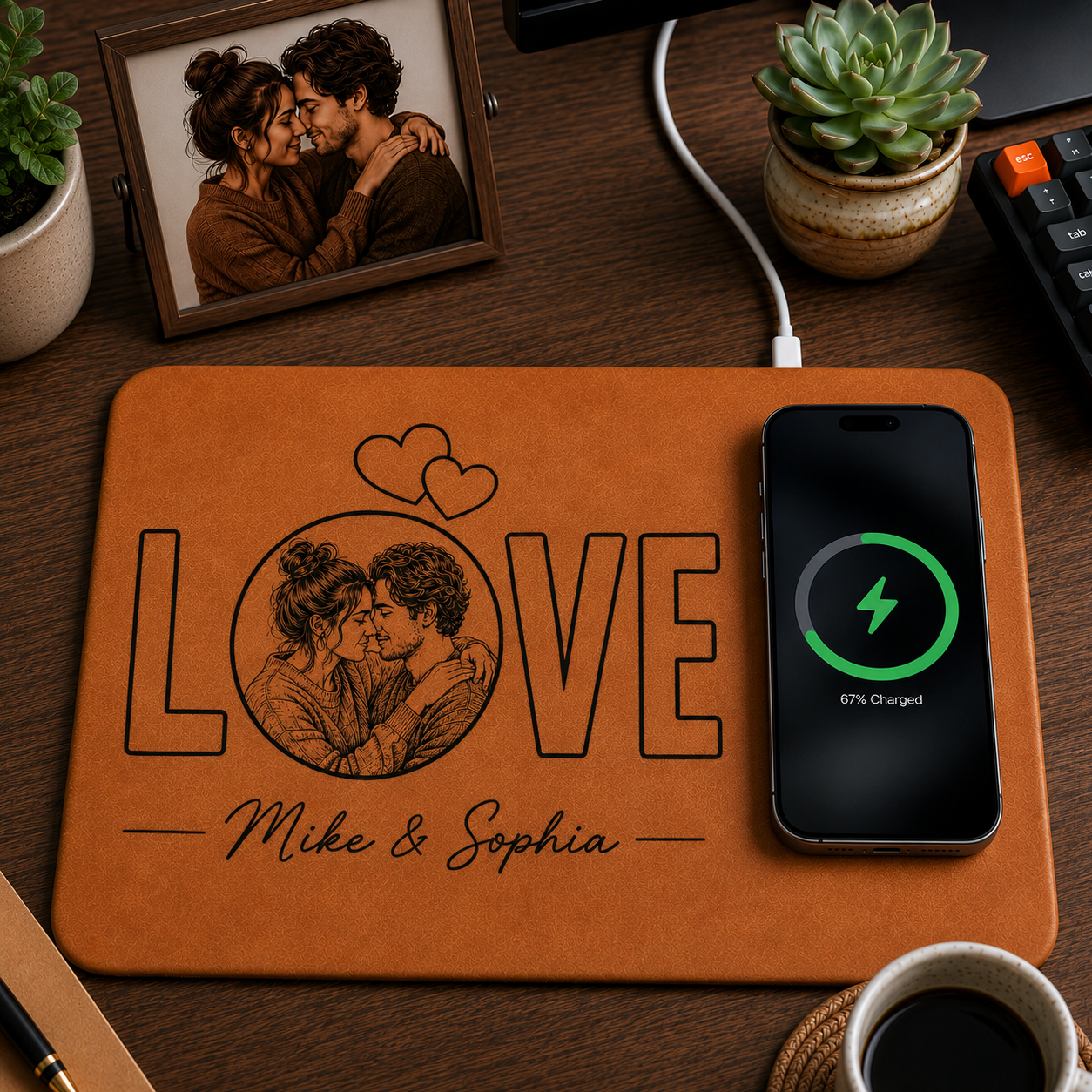 Tapis De Chargement Sans Fil Personnalisé LOVE Avec Photo, Chargeur Photo De Couple Personnalisé, Cadeau D'anniversaire Pour Petit Ami, Petite Amie, Cadeau Romantique Pour La Saint-Valentin