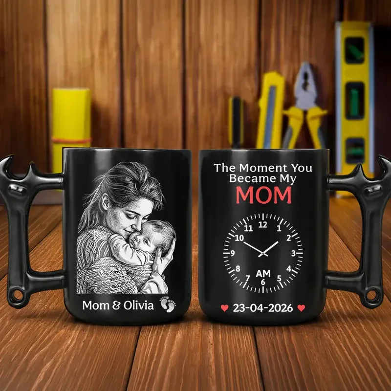 Photo Personnalisée Le Moment Où Vous êtes Devenu Mon Papa Croquis Au Crayon, Tasse à Poignée En Forme De Clé Personnalisée, Cadeau De Fête Des Pères Pour Papa